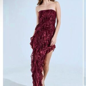 AKIRA Burgundy Asymmetrical Strapless Dress